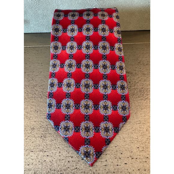 Burma & Bibas Red Geometric Silk Tie Necktie Work Office Career Classic Designer - Picture 1 of 6